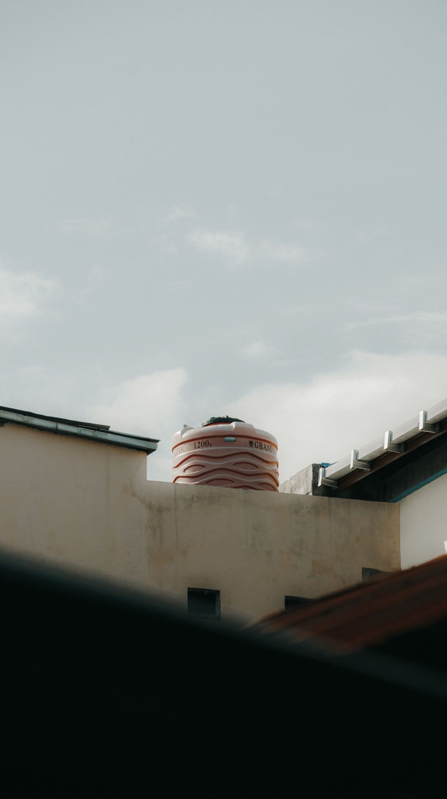Water tank on a residential rooftop